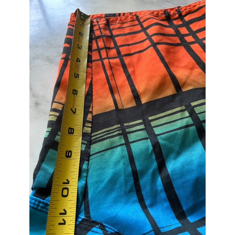 Hang Ten Mens‎ Board Shorts Size 30 Plaid Ombre Orange Blue Black